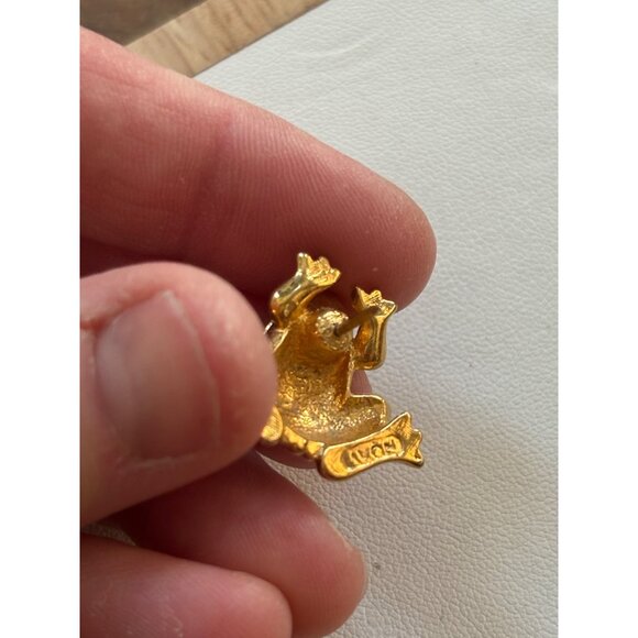 Vintage AVON Frog Brooch Pin Gold Tone & Green Enamel - Picture 6 of 6